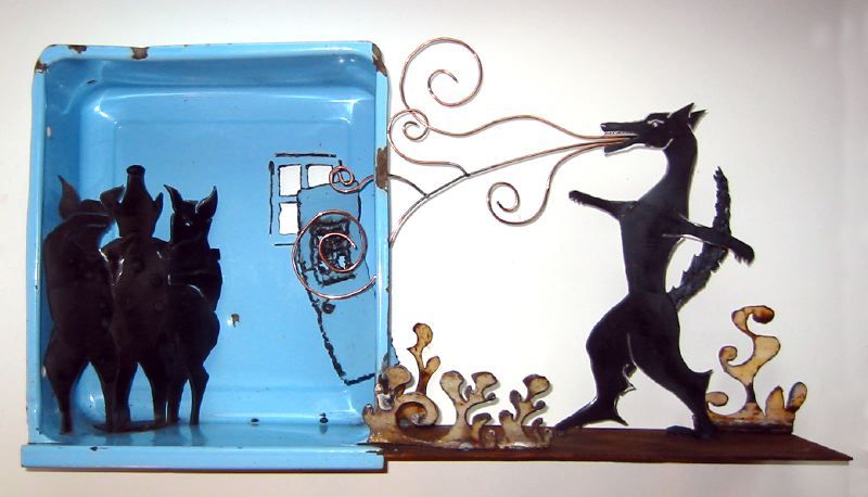 Three Little Pigs Narrative Steel Sculpture