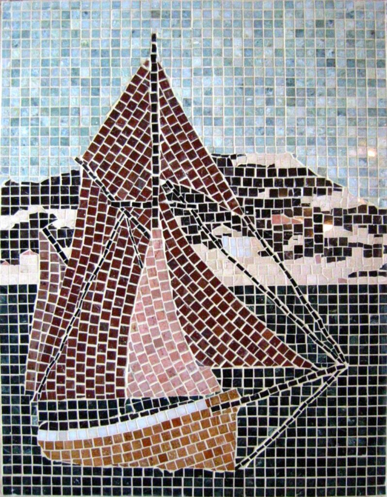 Mosaic of the Toftevaag sailing off the coast of the Rock of Gibraltar