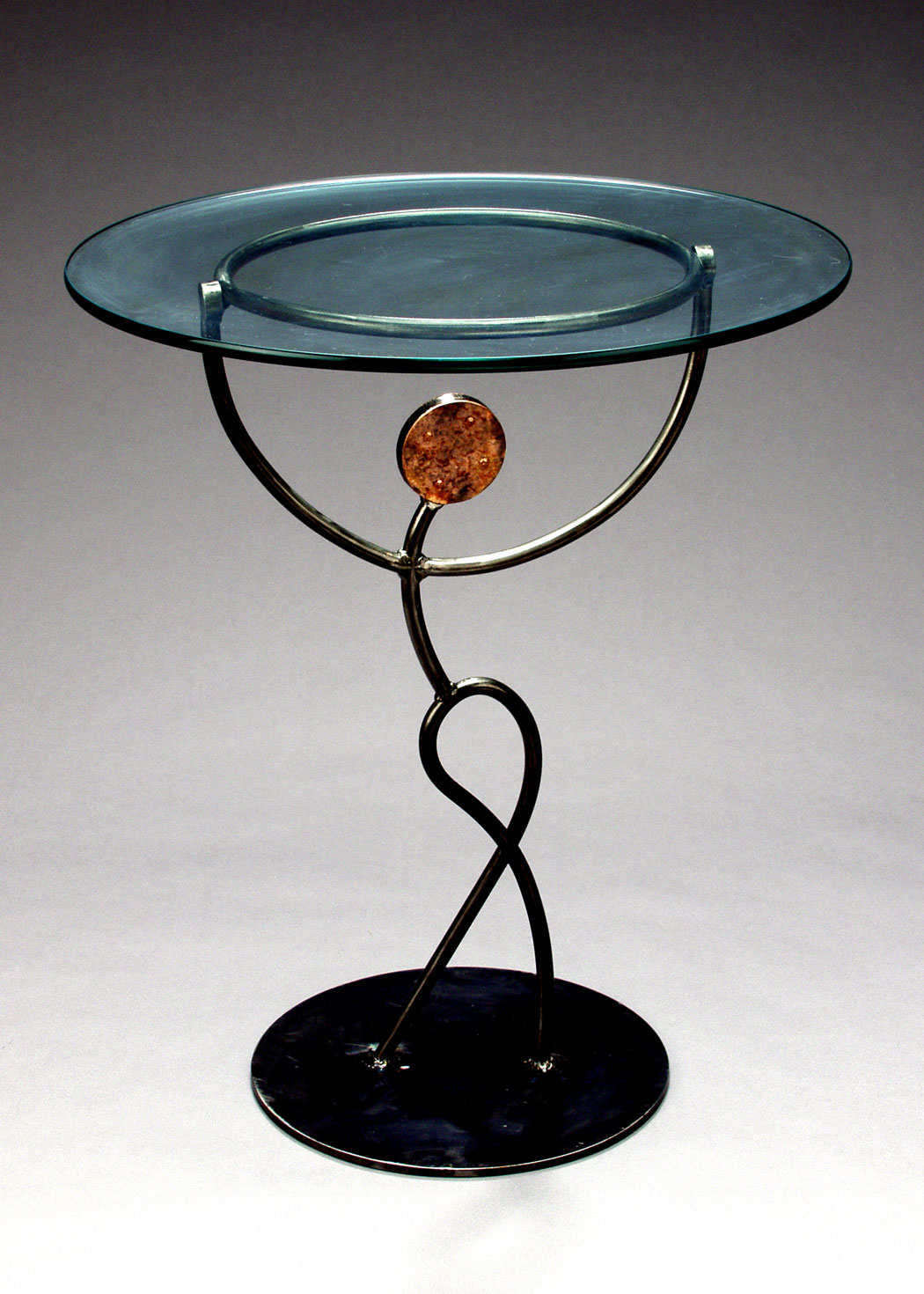 Swing End Table in Steel and Copper and Glass