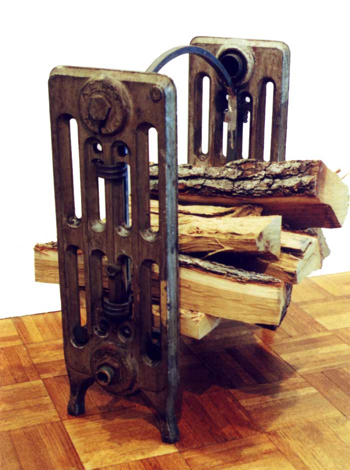 firewood cradle made from recycled steam radiator panels