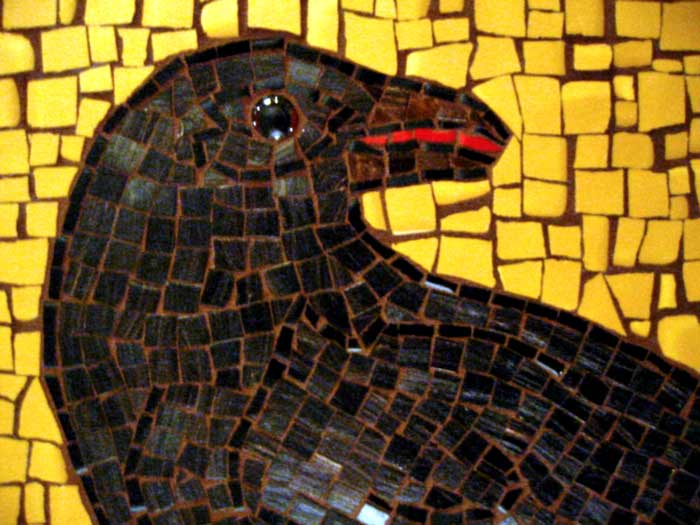 Peter the crow mosaic in glass and ceramic
