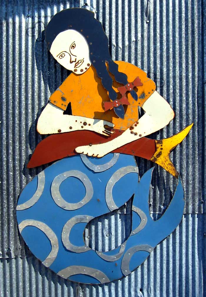 A Mermaid and her Fish, 2006 steel collage sculpture