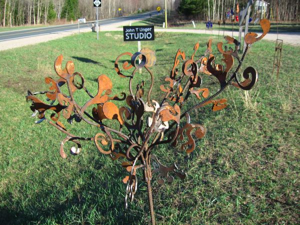 Tree sculpture recycled steel