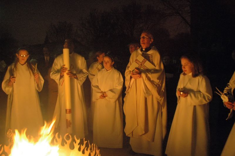 fire for Eastern Vigil Great Bowl O' Fire 41 Inch Sculptural Firebowl™ at Ascension Church, Oak Park, IL