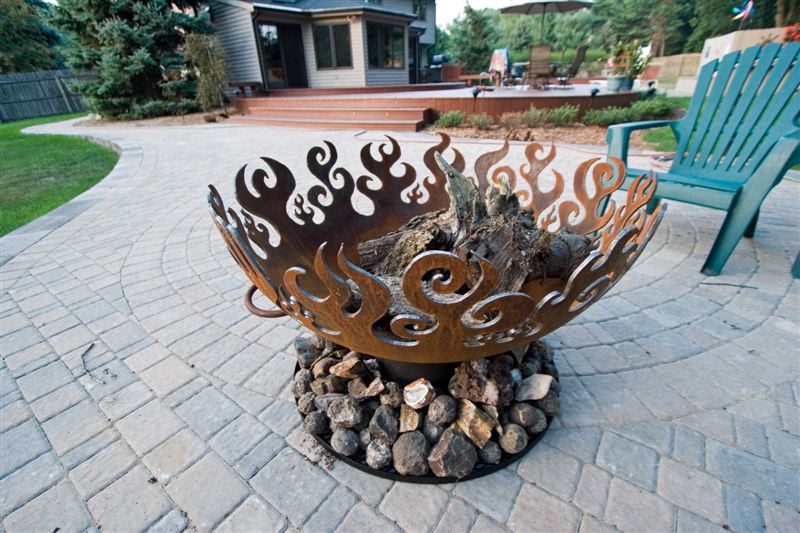 Great Bowl O' Fire 37 Inch Sculptural Firebowl™ on patio, Kalamazoo, MI