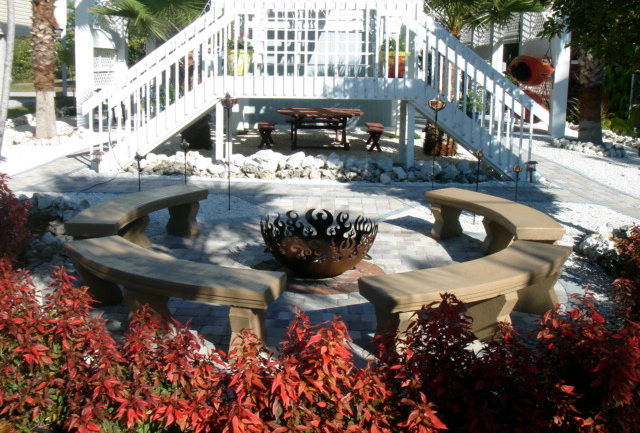 Florida beach Firebowl with concrete benches