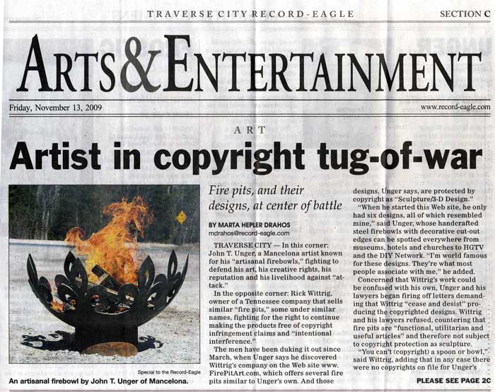 Drahos, Marta H. "Artist in Copyright Tug-of-War." Traverse City Record Eagle 13 Nov. 2009, Arts & Entertainment sec.: 1C-2C. Print.