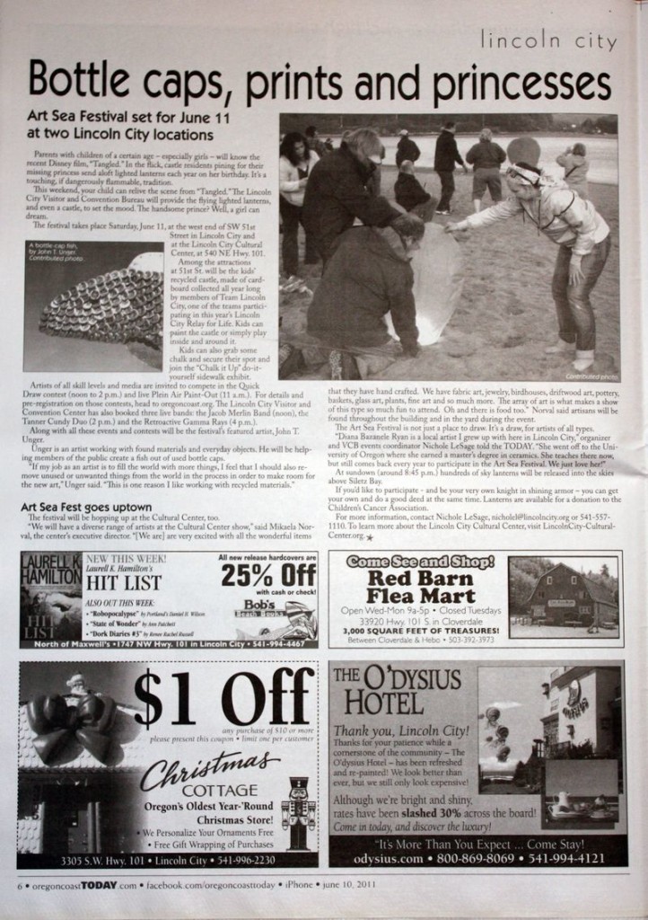 "Bottle Caps, Prints and Princesses." Oregon Coast TODAY 10 June 2011: 6. Print.