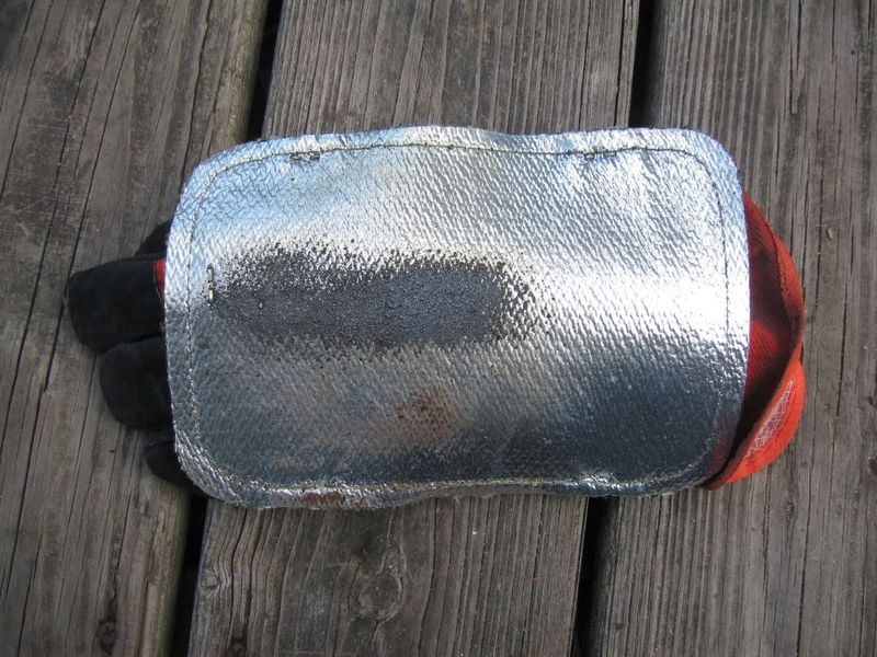 A brand new kevlar glove shield after cutting a single firebowl.