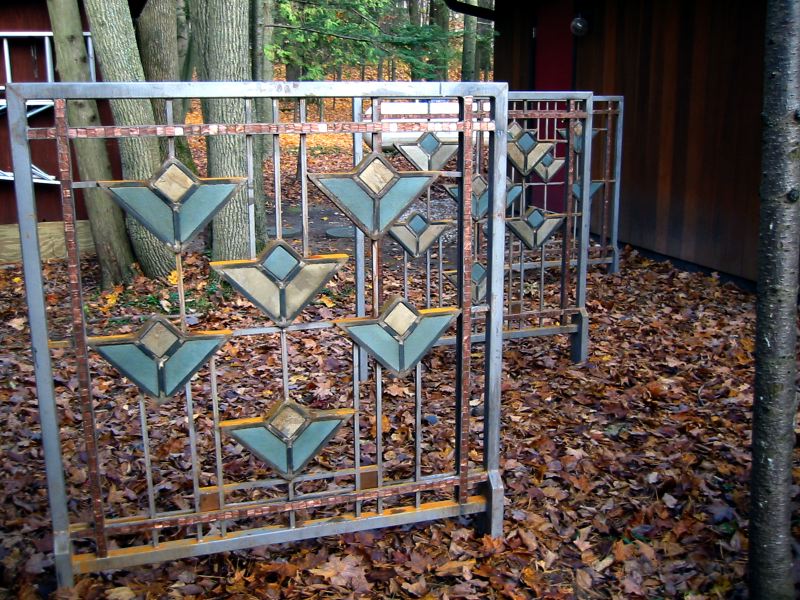 Frank Lloyd Wright Styled Fence in Steel, Slate, Copper + Glass