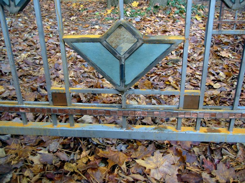 Frank Lloyd Wright Styled Fence in Steel, Slate, Copper + Glass