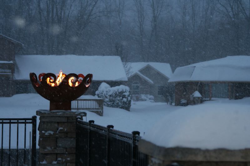 Waves O' Fire 37 inch Sculptural Firebowl™ in snow Port Huron, MI