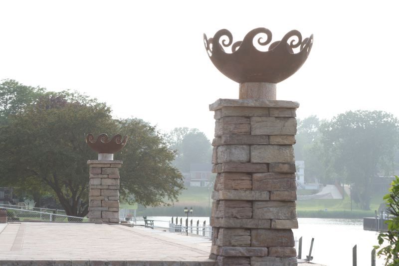 Waves O' Fire 37 inch Sculptural Firebowl™ on pillars Port Huron, MI