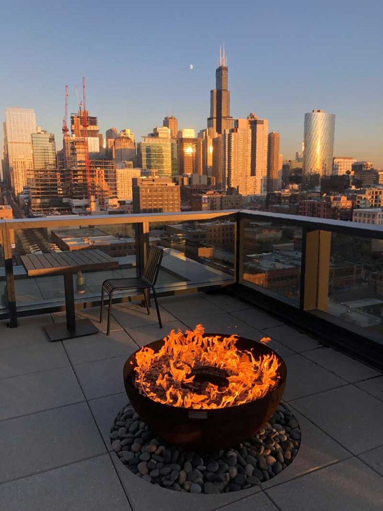 Big Bowl O' Zen fire feature Google HQ Chicago roof deck