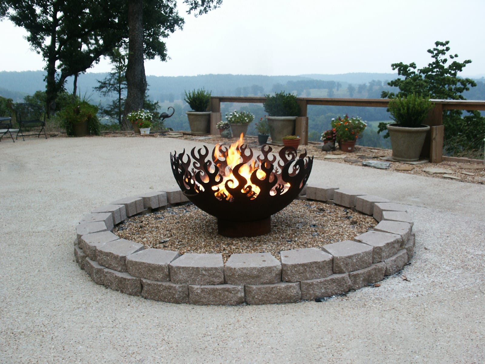 Fire Sculptural Fire Pit overlooking river in Norfolk, AR