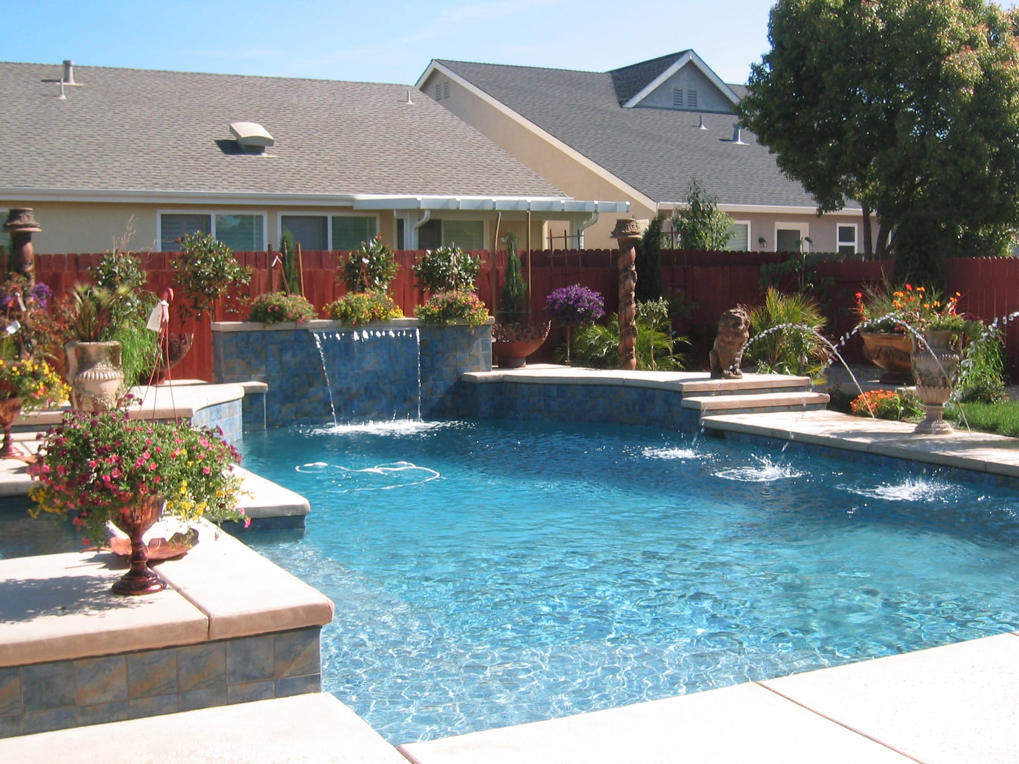 Fire Sculptural Fire Pit with pool and waterfall