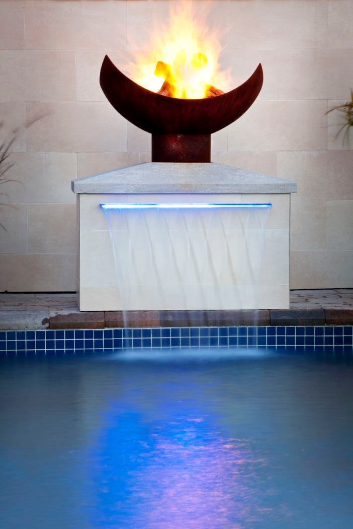 King Isosceles Sculptural Fire Pit with Pool and Fountain in Montreal