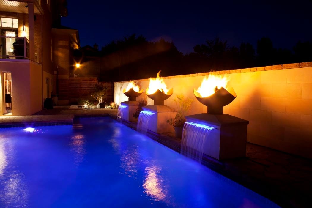 King Isosceles Sculptural Fire Pits with Pool and Fountain in Montreal