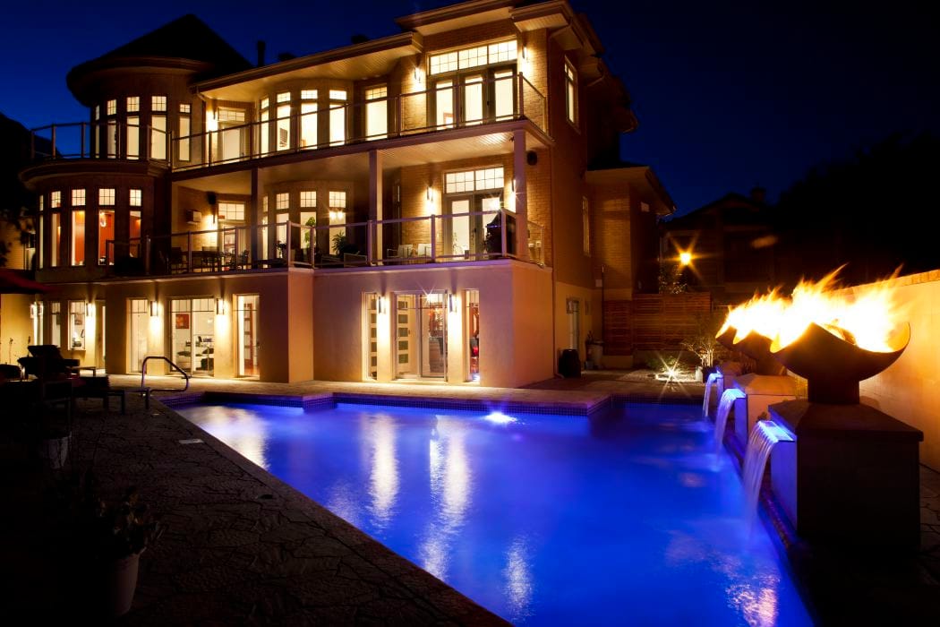 King Isosceles Sculptural Fire Pits with Pool and Fountain in Montreal