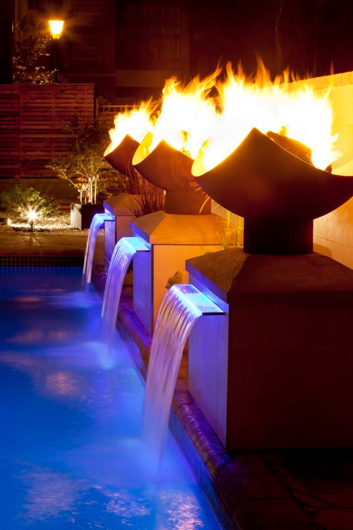 King Isosceles Sculptural Fire Pits with Pool and Fountain in Montreal