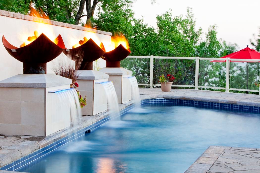 King Isosceles Sculptural Fire Pits with Pool and Fountain in Montreal