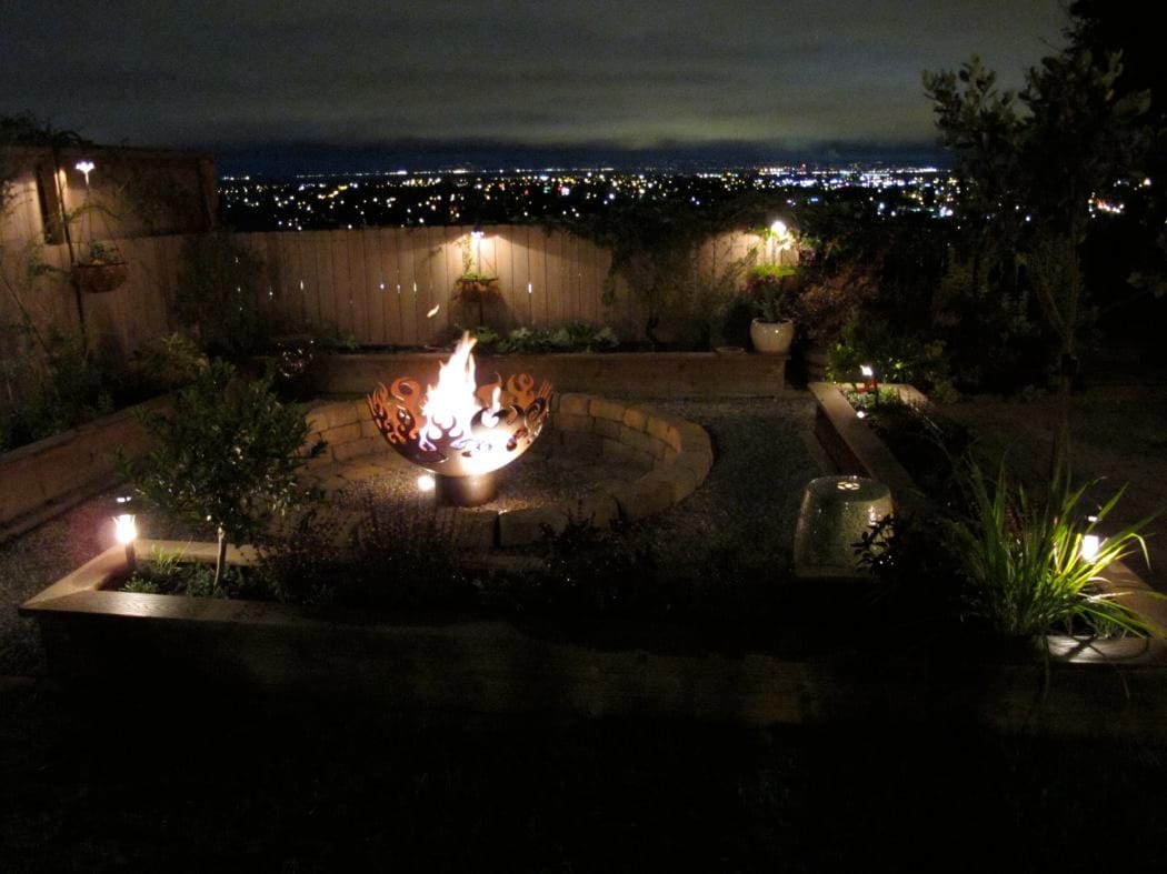 Fire Sculptural Fire Pit with night skyline
