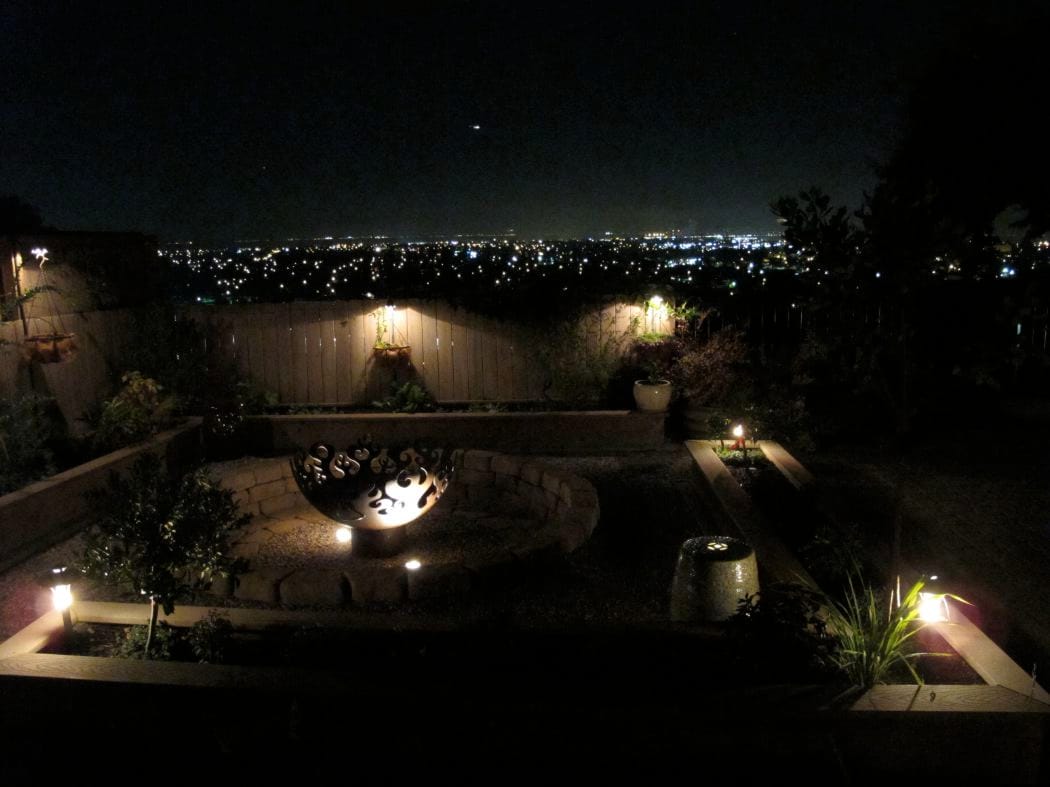 Fire Sculptural Fire Pit with night skyline