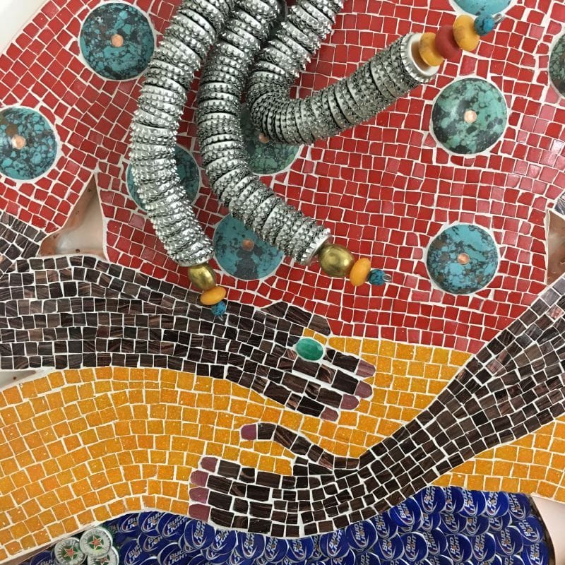 La Siren III Mosaic in glass, metal, stone and emerald (detail)