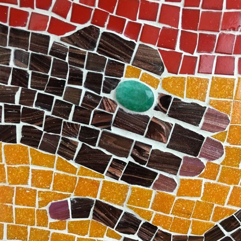 La Siren III Mosaic in glass, metal, stone and emerald (detail)