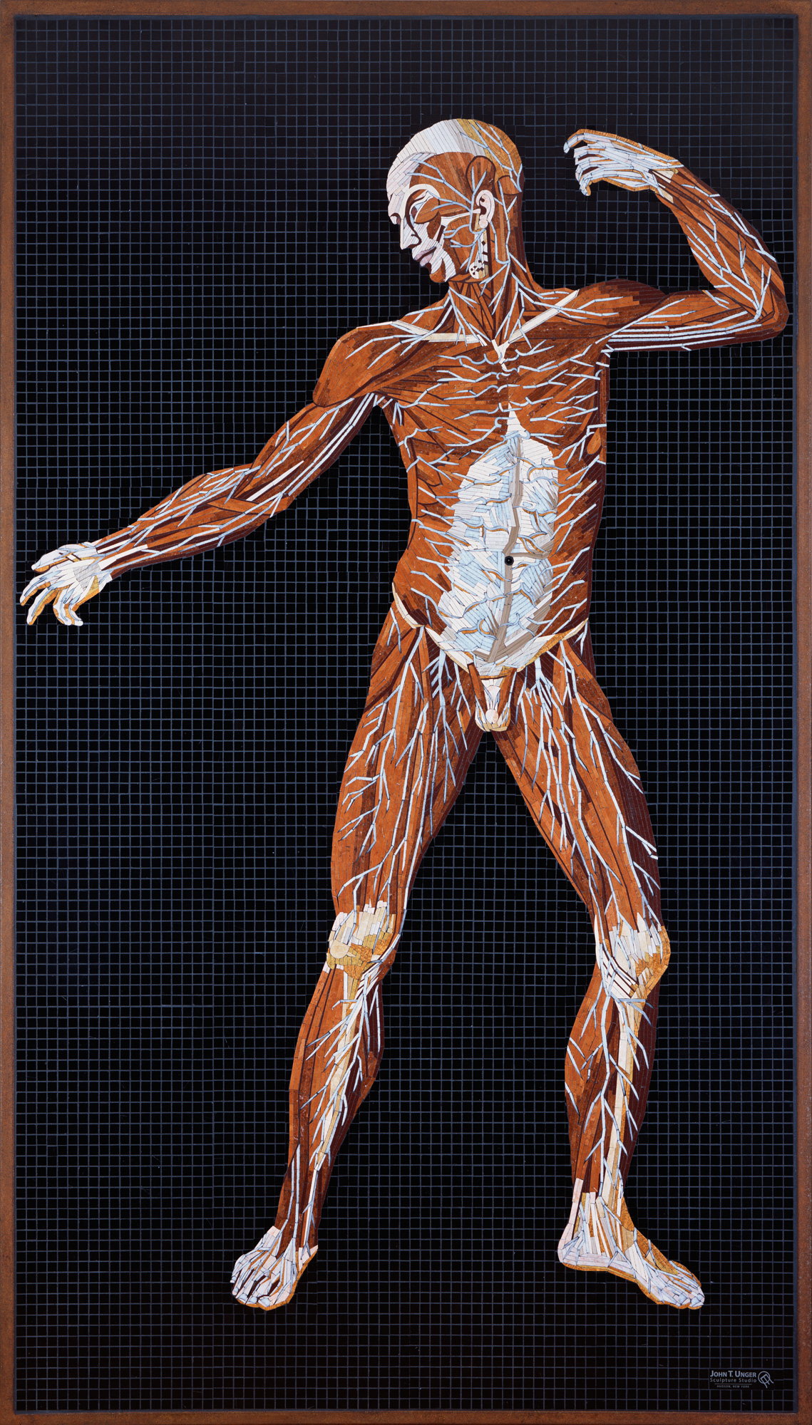 Marble mosaic of Table 21 of Eustachi's Tabulae anatomicae, 2018, by Rachael Que Vargas