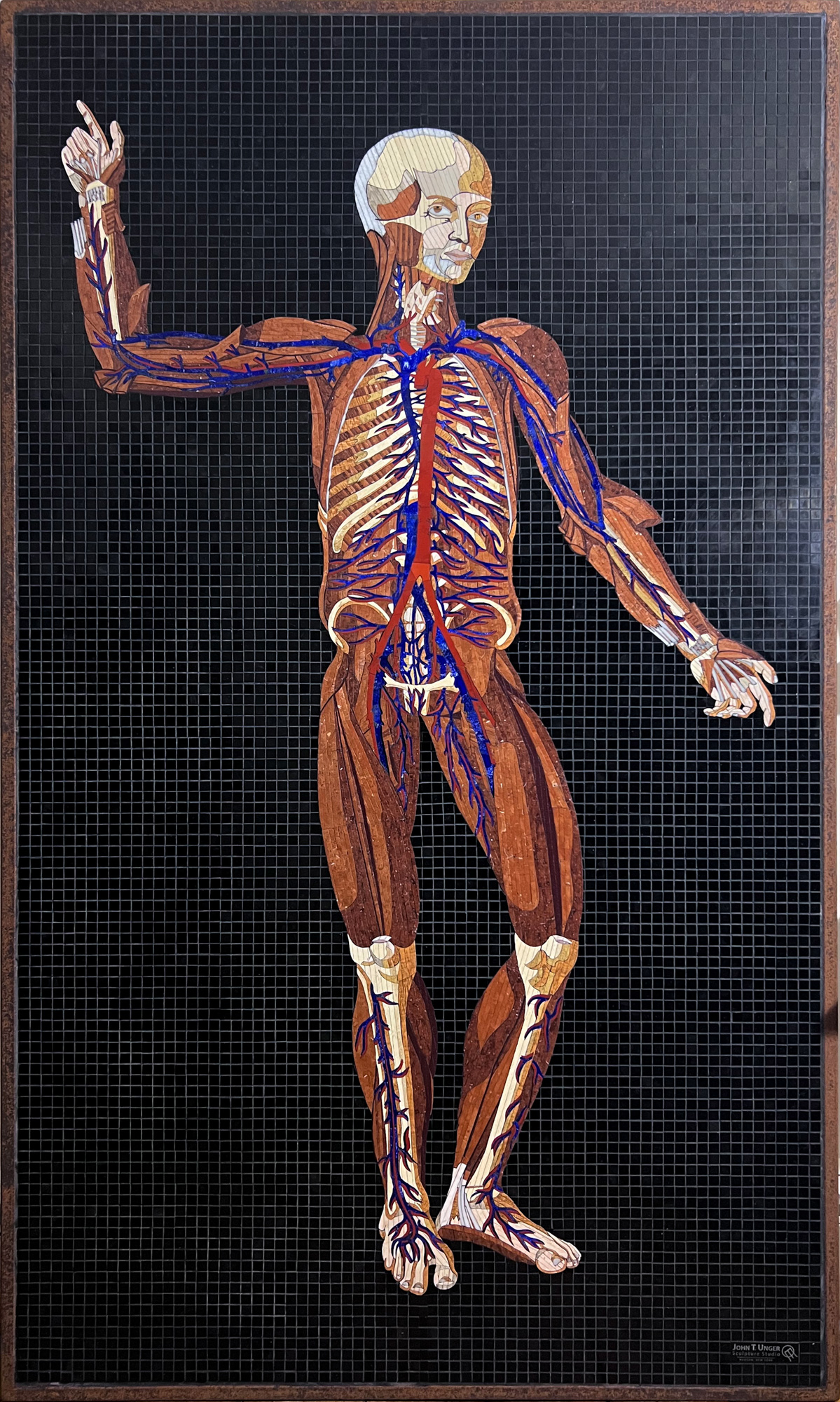 Marble mosaic of Table 26 of Eustachi's Tabulae anatomicae, 2021, by Rachael Que Vargas