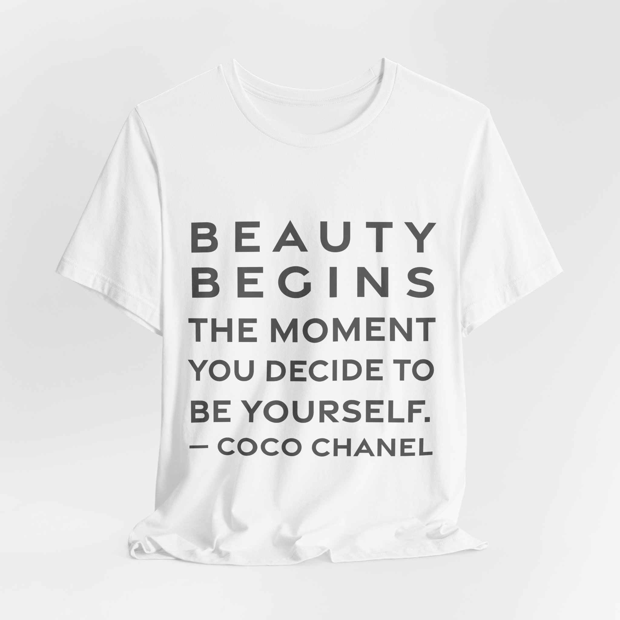 'Beauty Begins the Moment You' — Coco Chanel Quote Tee | RQuéV Black-on-White Statement Shirt — Classic Tee - Image 2