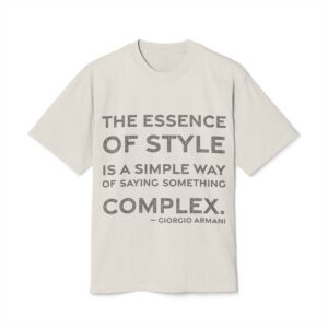 'The Essence of Style is' — Giorgio Armani Quote Tee | RQuéV Black-on-White Statement Shirt — Oversized Tee