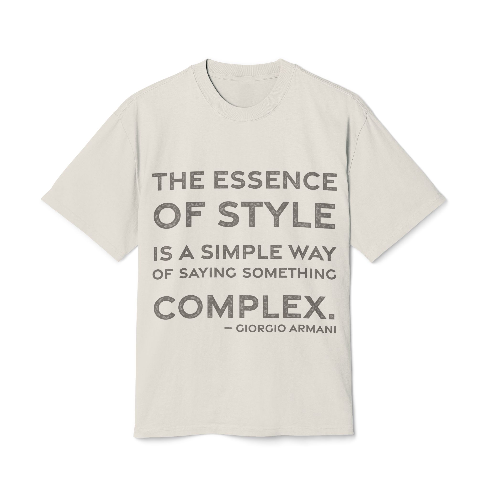 'The Essence of Style is' — Giorgio Armani Quote Tee | RQuéV Black-on-White Statement Shirt — Oversized Tee