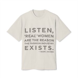 'Listen, 'real' Women Are the' — Marc Jacobs Quote Tee | RQuéV Black-on-White Statement Shirt — Oversized Tee