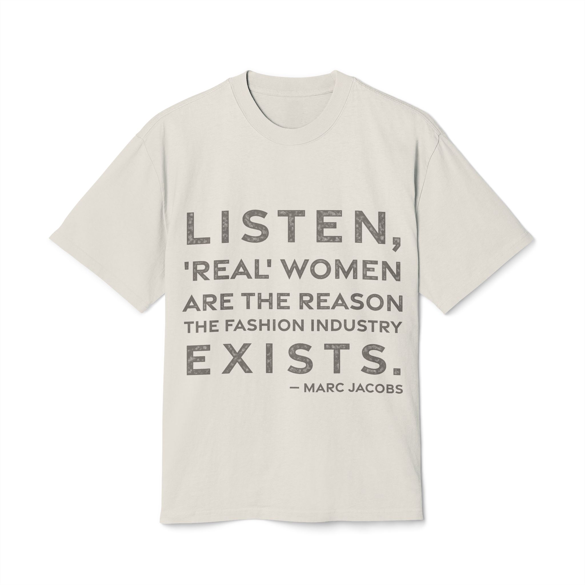 'Listen, 'real' Women Are the' — Marc Jacobs Quote Tee | RQuéV Black-on-White Statement Shirt — Oversized Tee
