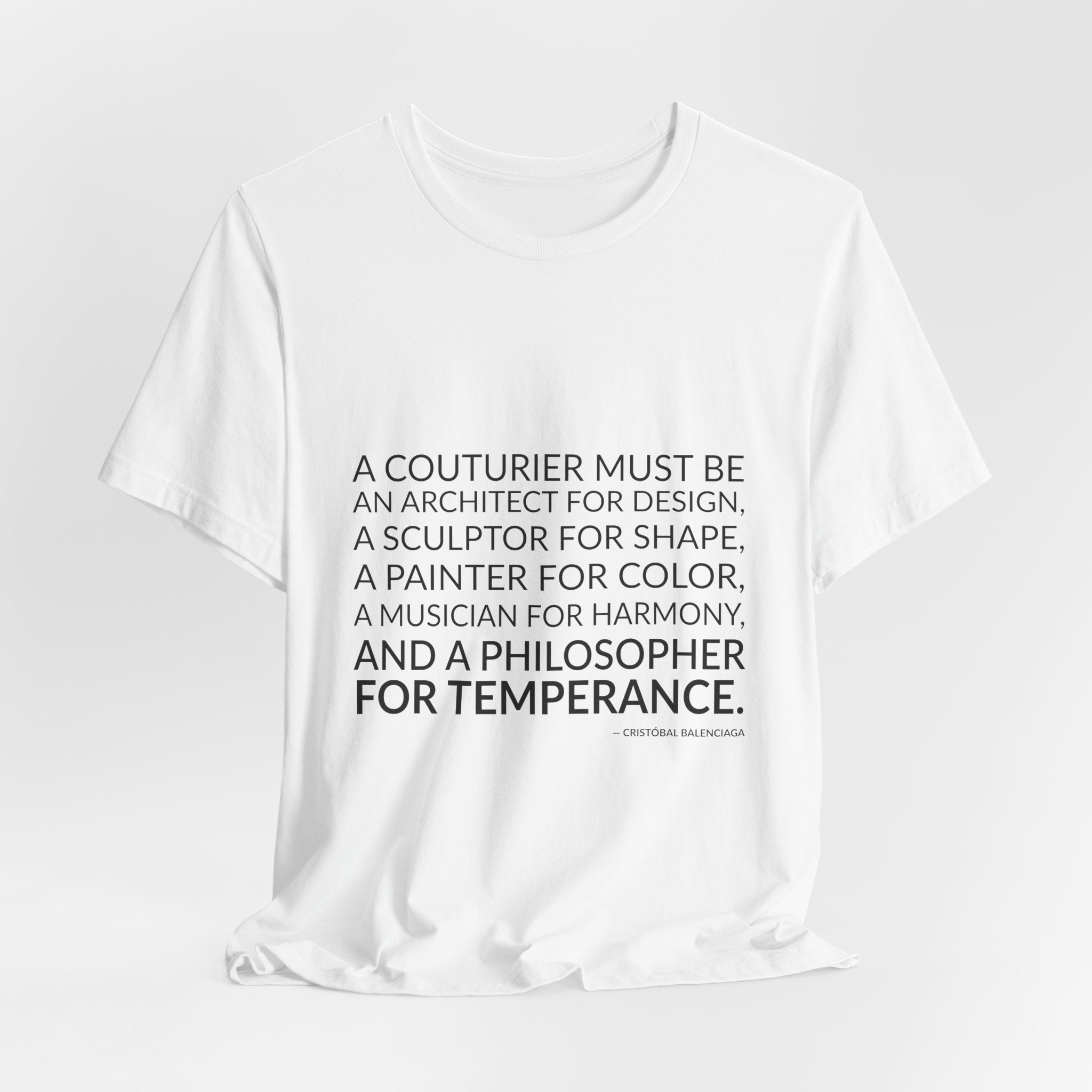 'A Couturier Must Be an' — Cristóbal Balenciaga Quote Tee | Wear Words Black-on-White Literary Tee — Classic Tee - Image 2