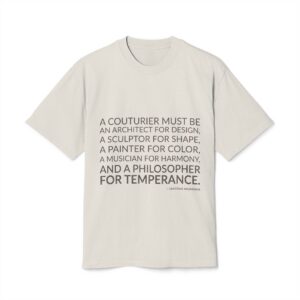 'A Couturier Must Be an' — Cristóbal Balenciaga Quote Tee | Wear Words Black-on-White Literary Tee — Oversized Tee