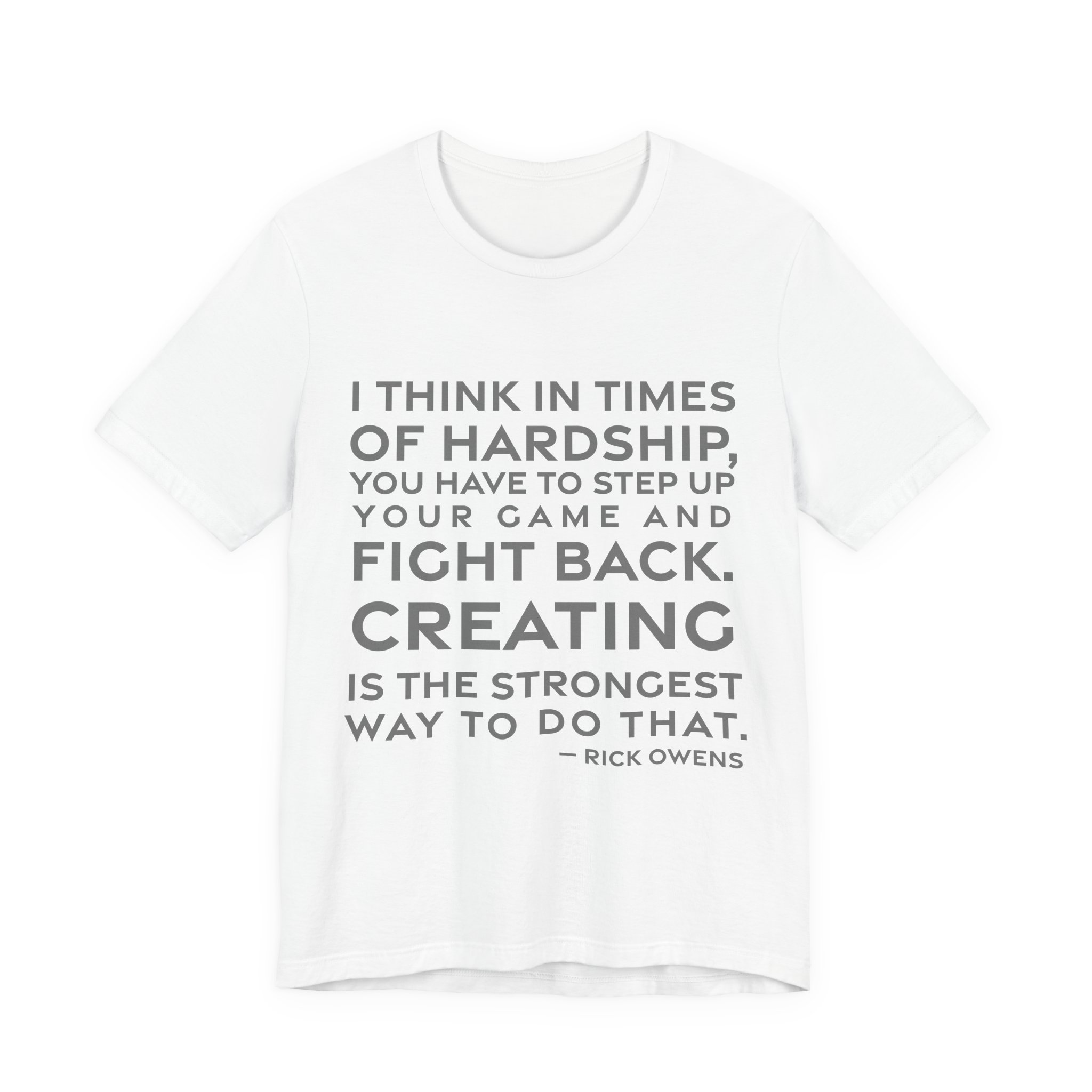 'I Think in Times of' — Rick Owens Quote Tee | RQuéV Black-on-White Statement Shirt — Classic Tee