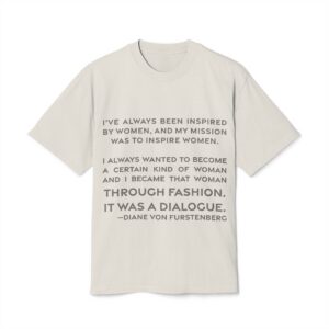 'It Was a Dialogue' — Diane von Fürstenberg Quote Tee | RQuéV Black-on-White Literary Tee — Oversized Tee