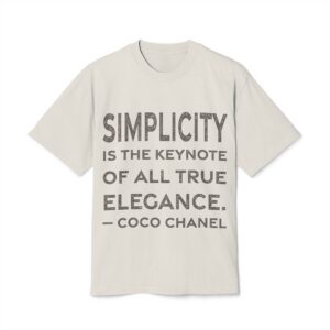 'Simplicity is the Keynote of' — Coco Chanel Quote Tee | RQuéV Black-on-White Literary Tee — Oversized Tee
