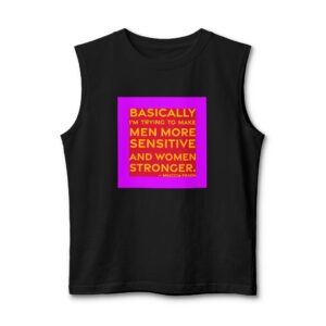 'Basically I'm Trying to Make' — Miuccia Prada Quote Tee | RQuéV Black-on-White Literary Tee — Muscle Tank
