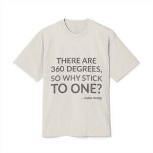 'There Are 360 Degrees, So' — Zaha Hadid Quote Tee | Wear Words Black-on-White Statement Shirt — Oversized Tee
