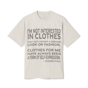 'I'm Not Interested in Clothes' — Phoebe Philo Quote Tee | RQuéV Black-on-White Statement Shirt — Oversized Tee