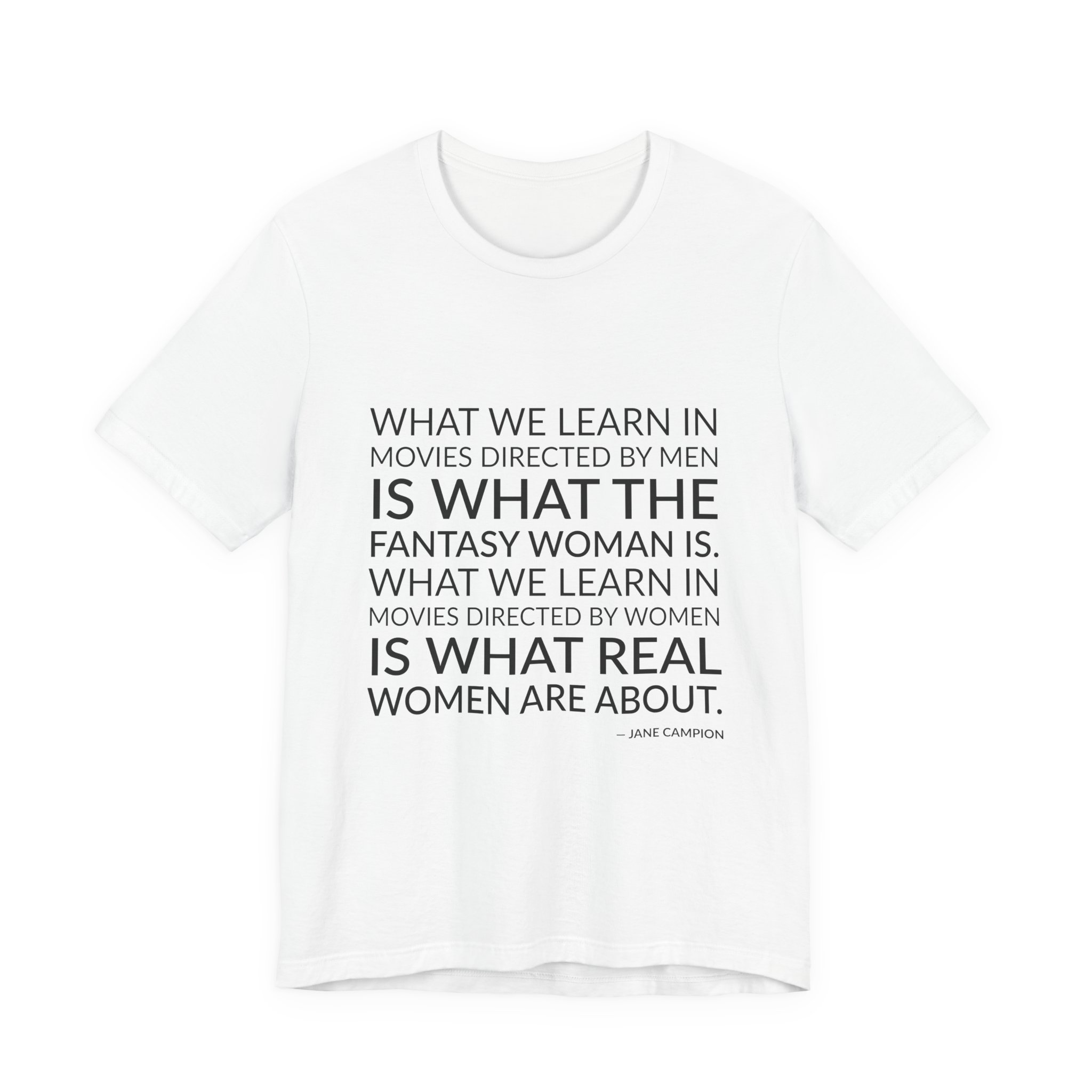 'What We Learn in Movies' — Jane Campion Quote Tee | Wear Words Black-on-White Literary Tee — Classic Tee