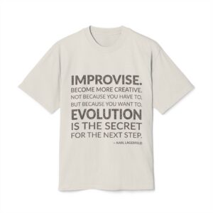'Improvise. Become More Creative. Not' — Karl Lagerfeld Quote Tee | Wear Words Black-on-White Statement Shirt — Oversized Tee