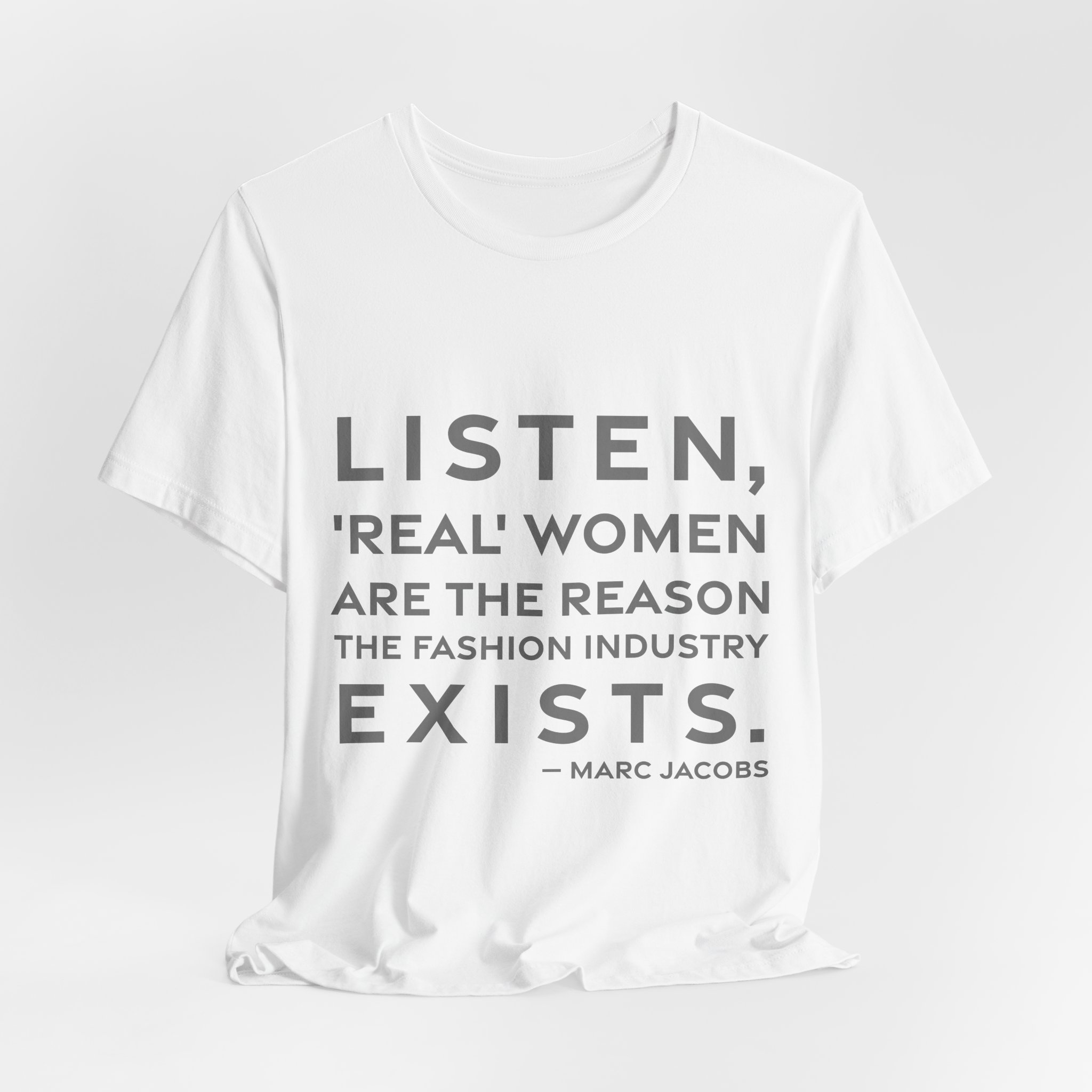 'Listen, 'real' Women Are the' — Marc Jacobs Quote Tee | RQuéV Black-on-White Statement Shirt — Classic Tee - Image 8