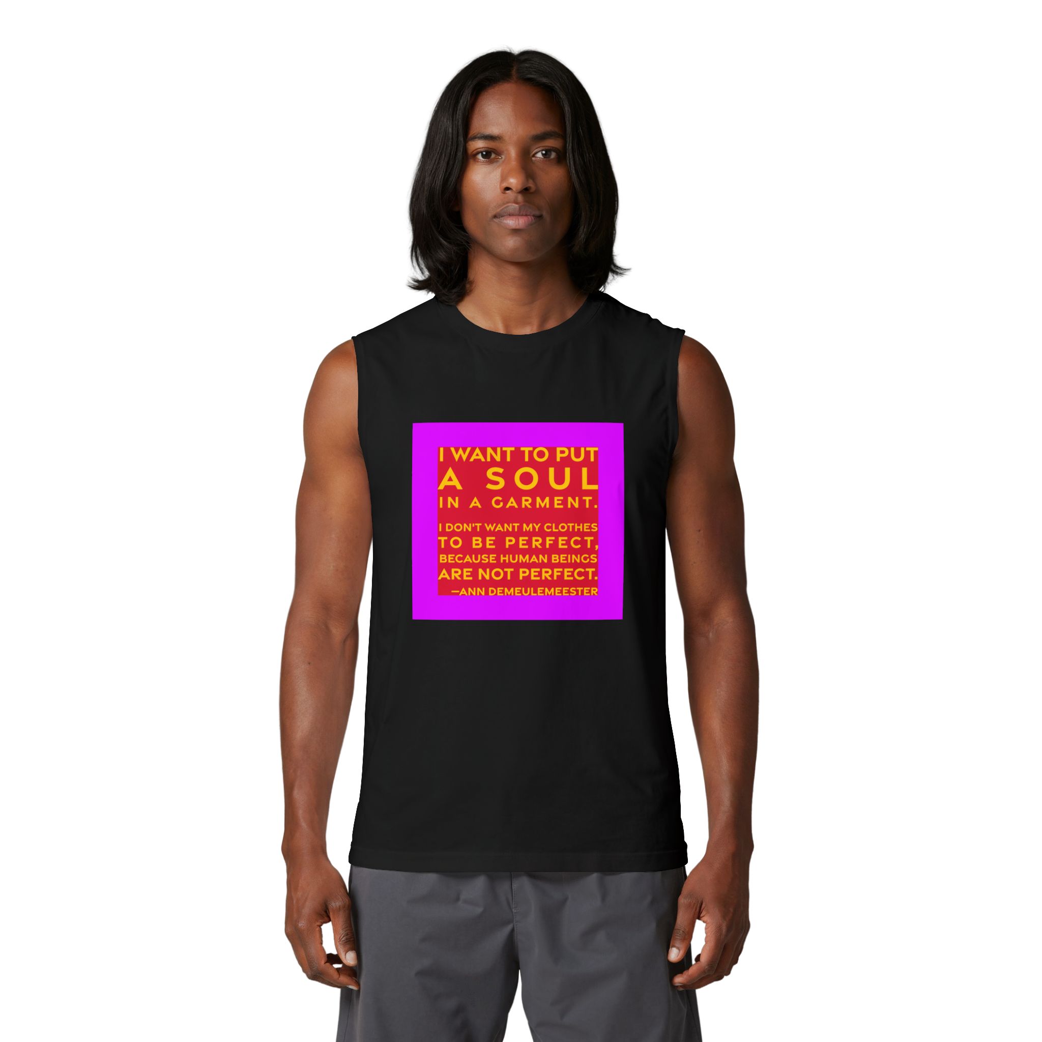 'I Want to Put a' — Ann Demeulemeester Quote Tee | RQuéV Black-on-White Literary Tee — Muscle Tank - Image 4