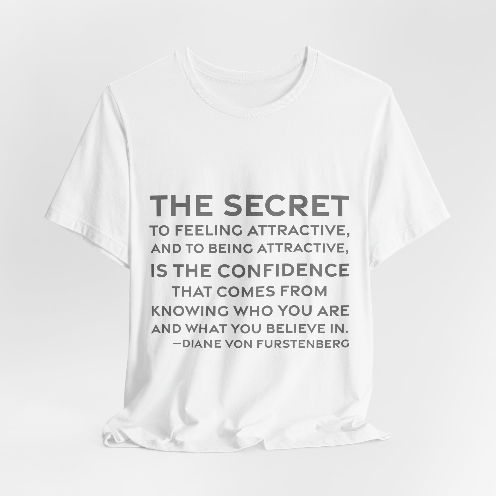'The Secret to Feeling Attractive,' — Diane von Fürstenberg Quote Tee | RQuéV Typographic Statement Tee — Classic Tee - Image 5