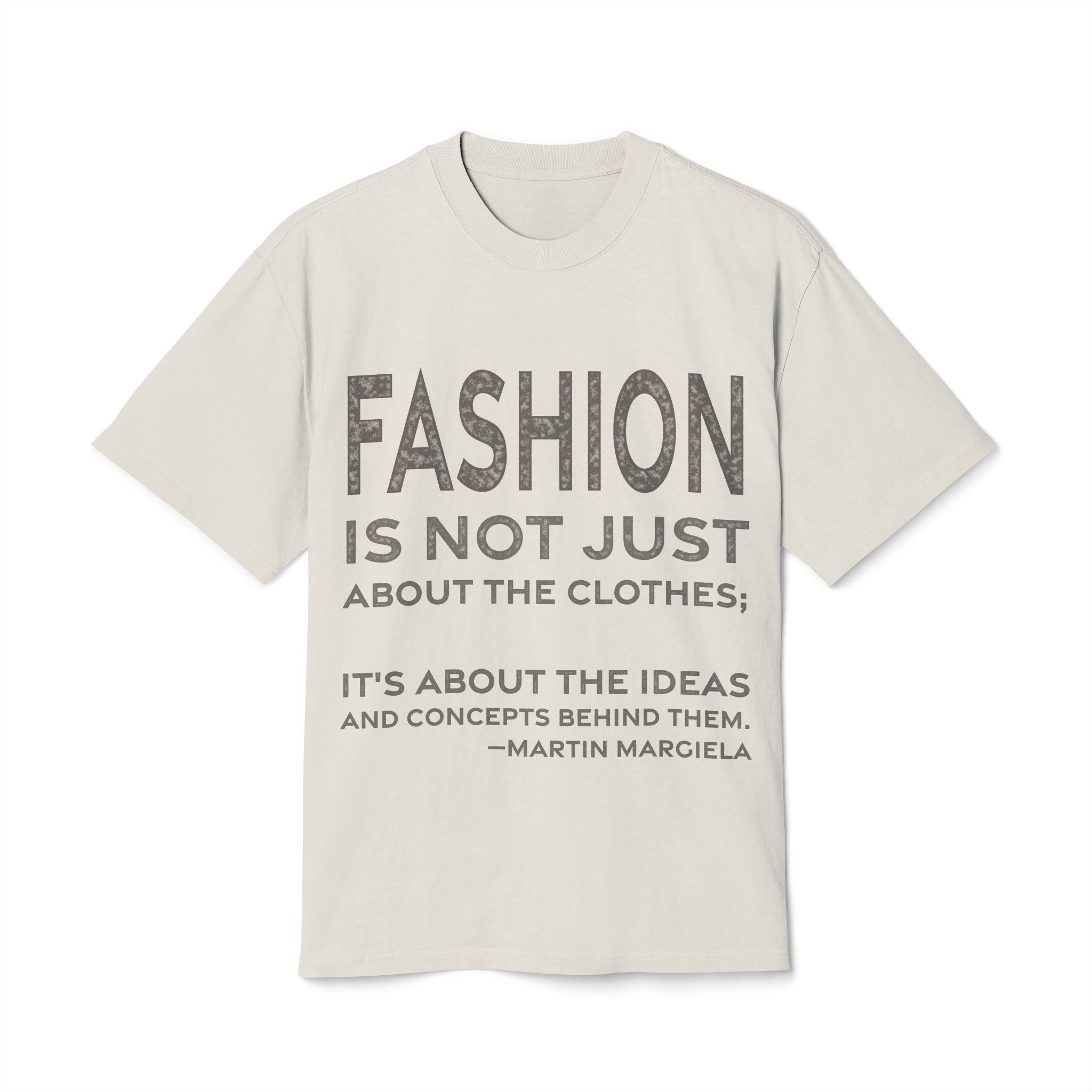 'Fashion is Not Just About' — Martin Margiela Quote Tee | RQuéV Black-on-White Literary Tee — Oversized Tee